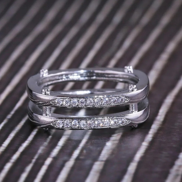 😍Square Glitter Zircon Double Layer Silver Plated Ring for Men, L187 - Picture 5 of 7